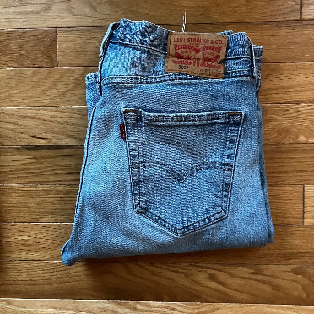 Men's Levi's 501, 32 x 30, distressed by natural wear